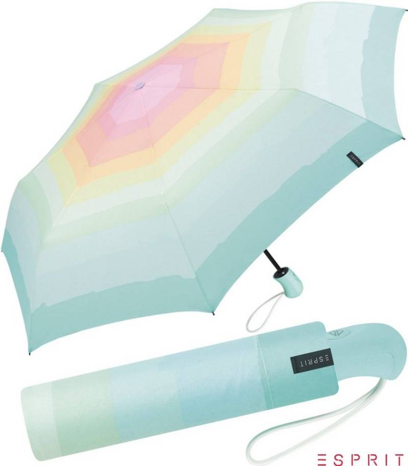 Esprit Taschenregenschirm Easymatic Light Auf-Zu Automatik Rainbow Dawn, stabil und praktisch, in Aquarell-Regenbogen Optik von Esprit