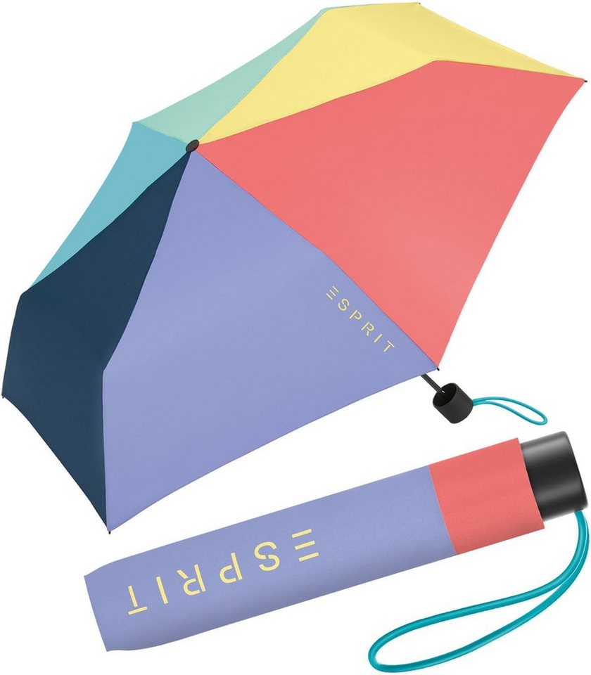 Esprit Taschenregenschirm Mini Regenschirm Damen Slimline FJ 2023, sehr leicht, in den neuen Trendfarben von Esprit