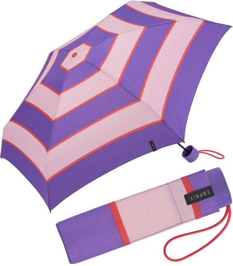 Esprit Taschenregenschirm Mini Regenschirm Petito Collegiate Stripe, winzig klein, mit Streifen-Muster - deep lavender von Esprit