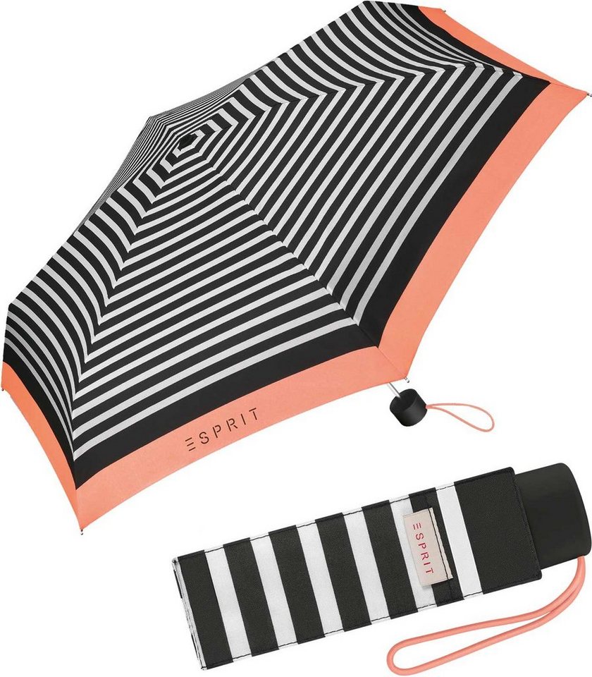 Esprit Taschenregenschirm kleiner, handlicher Schirm für Damen, Design E_Motional Stripes coral von Esprit