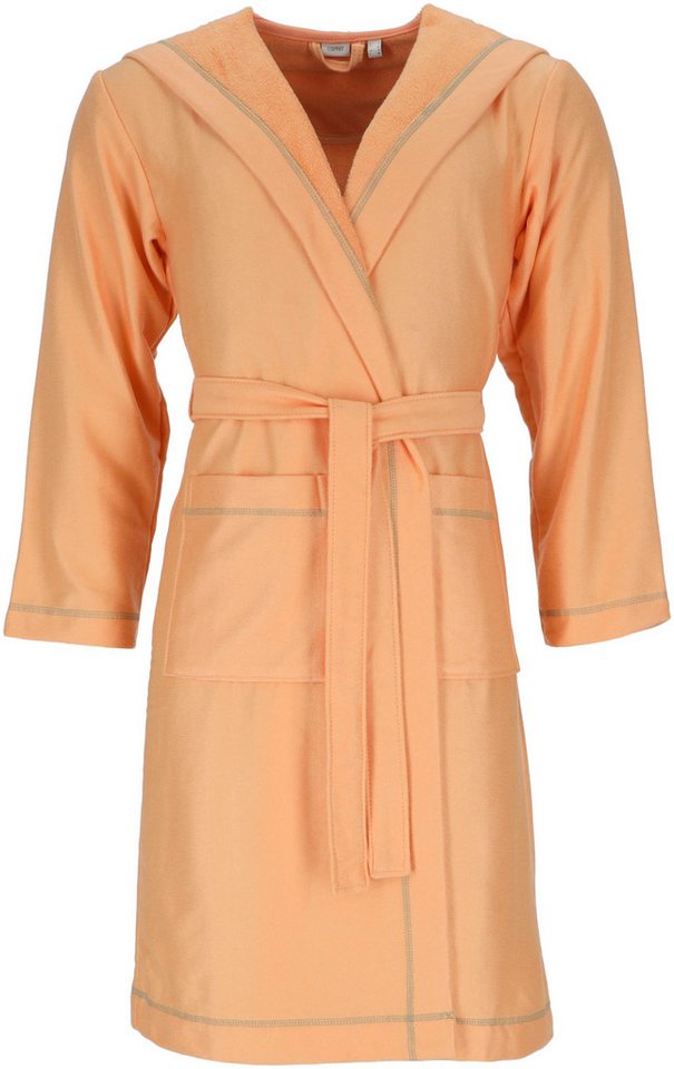 Esprit Unisex-Bademantel Modern Life, ideal für Sauna & Spa, Hotelbademantel, Morgenmantel, Langform, Wirkfrottier, Kapuze, Gürtel, Bunte Ziernähte von Esprit