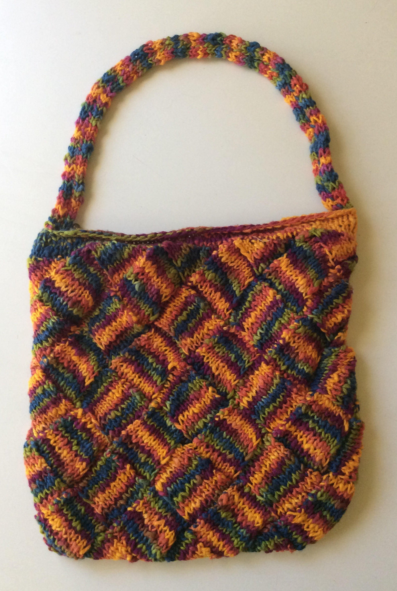Tasche, Hand Stricken Mit Regenbogen-Farben, 100 % Baumwolle, Entrelac Muster Tasche, Hand Stricken Mit Regenbogen-Farben, 100 % Baumwolle, Entrelac Muster von EspwaStudio