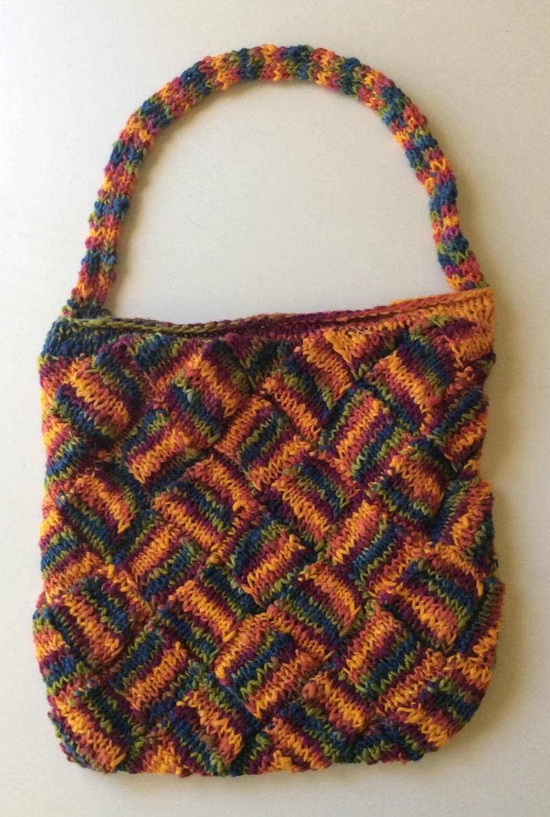 Tasche, Hand Stricken Mit Regenbogen-Farben, 100 % Baumwolle, Entrelac Muster Tasche, Hand Stricken Mit Regenbogen-Farben, 100 % Baumwolle, Entrelac Muster von EspwaStudio