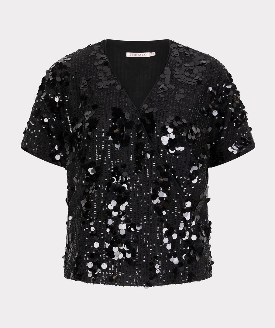 Esqualo - Bluse in Wickeloptik mit Pailetten schwarz - Gr. - M von Esqualo