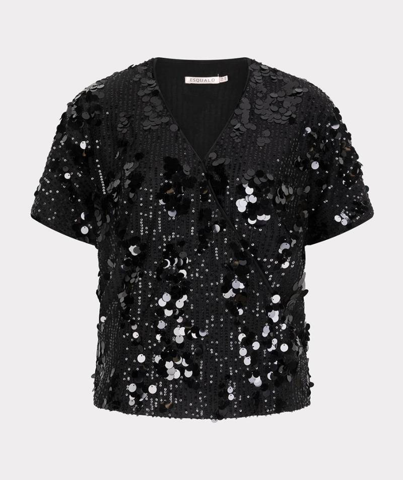 Esqualo - Bluse in Wickeloptik mit Pailetten schwarz - Gr. - XS von Esqualo