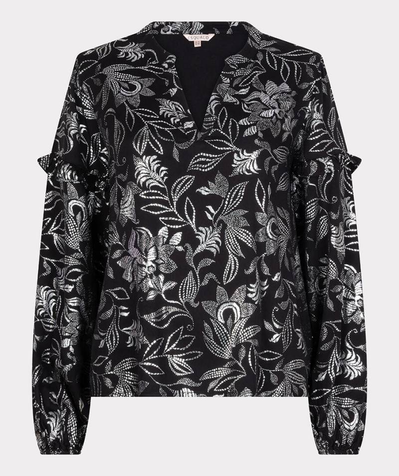 Esqualo - Bluse mit V-Ausschnitt mit festliche Blumen schwarz/silver - Gr. - 38 von Esqualo