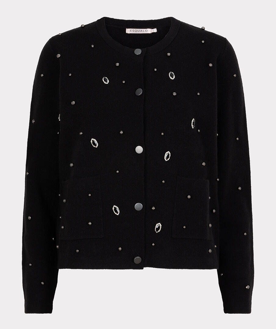Esqualo - Cardigan mit Schmucksteinen schwarz - Gr. - L von Esqualo