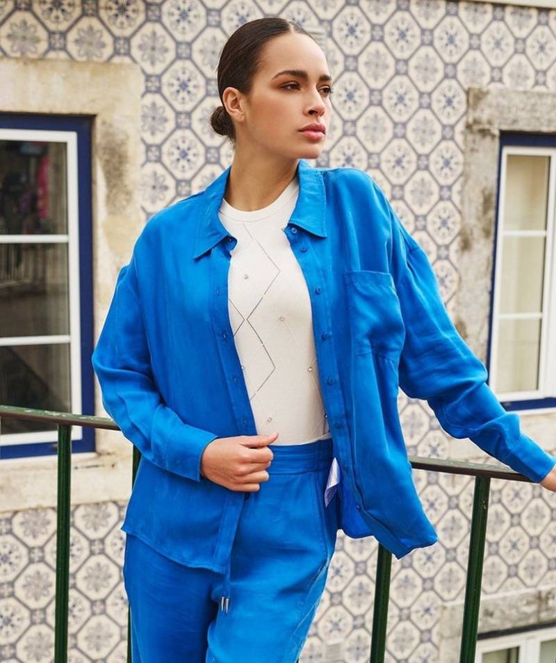 Esqualo Langarmbluse Esqualo Oversize Bluse Blau von Esqualo