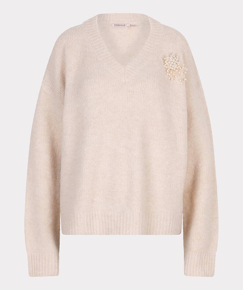 Esqualo - Strickpulli mit Perlenbrosche beige - Gr. - S von Esqualo