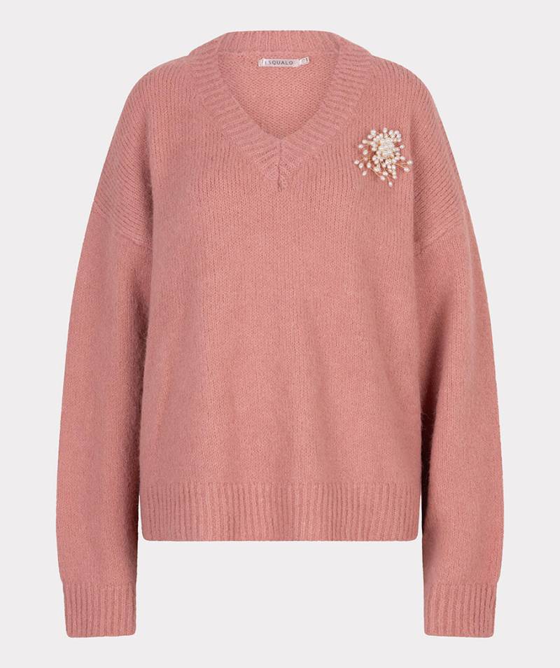 Esqualo - Strickpulli mit Perlenbrosche pink - Gr. - XS von Esqualo