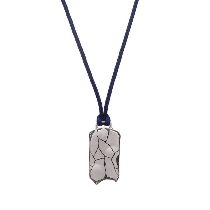Silber Anhänger Geschenk Für Ihn Natur Nordisch Brutalist Skandinavisch Ungewöhnlich Stilvoll Stein Textur Marine Blau Seil von Esquarders