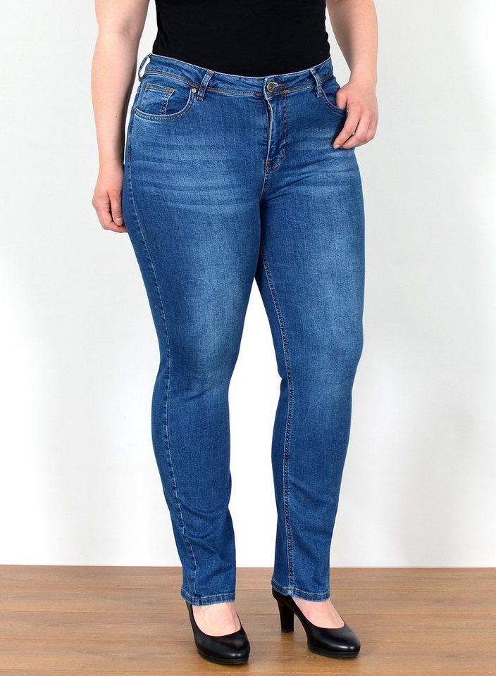 ESRA Straight-Jeans Straight Fit Jeans Damen High Waist Jeans-Hose Regular bis Übergröße Gerade Schnitt Jeanshose Damen hohe Leibhöhe Stretch Jeans Straight von ESRA