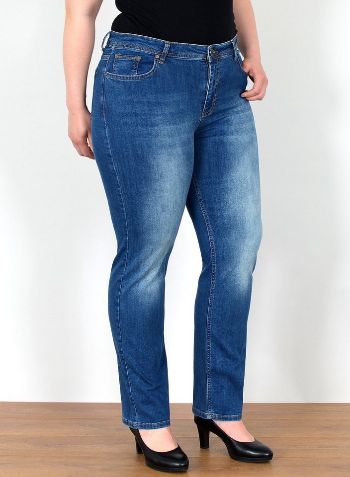 ESRA Straight-Jeans Straight Fit Jeans Damen High Waist Jeans-Hose Regular bis Übergröße Gerade Schnitt Jeanshose Damen hohe Leibhöhe Stretch Jeans Straight von ESRA