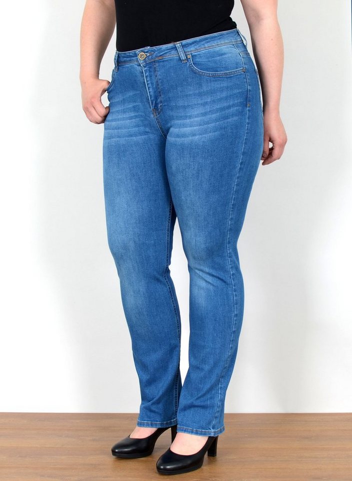 ESRA Straight-Jeans Straight Fit Jeans Damen High Waist Jeans-Hose Regular bis Übergröße Gerade Schnitt Jeanshose Damen hohe Leibhöhe Stretch Jeans Straight von ESRA