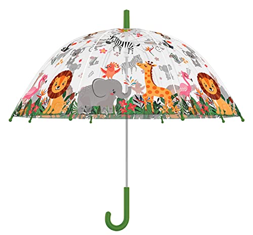 Esschert Design Kinder Regenschirm Transparten Dschungel Automatik Löwe Elefant Giraffe Flamingo von Esschert Design