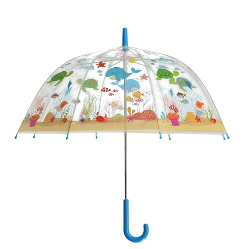 Esschert Design Kinder Regenschirm transparent mit MEERESTIEREN und blauen Griff von Esschert Design