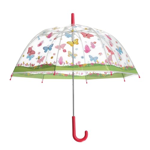 Esschert Design Kinder Regenschirm transparent mit Schmetterlingen und pinkem Griff von Esschert Design