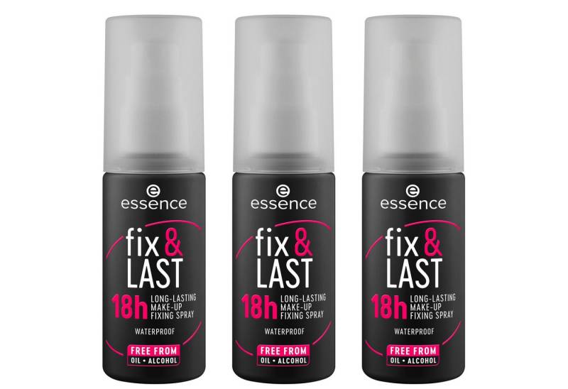 Essence Fixierspray fix & LAST 18h LONG-LASTING MAKE-UP FIXING SPRAY, 3-tlg., Hält das Make-up bis zu 18 Stunden mit gleichmäßiger Sprühverteilung. von Essence