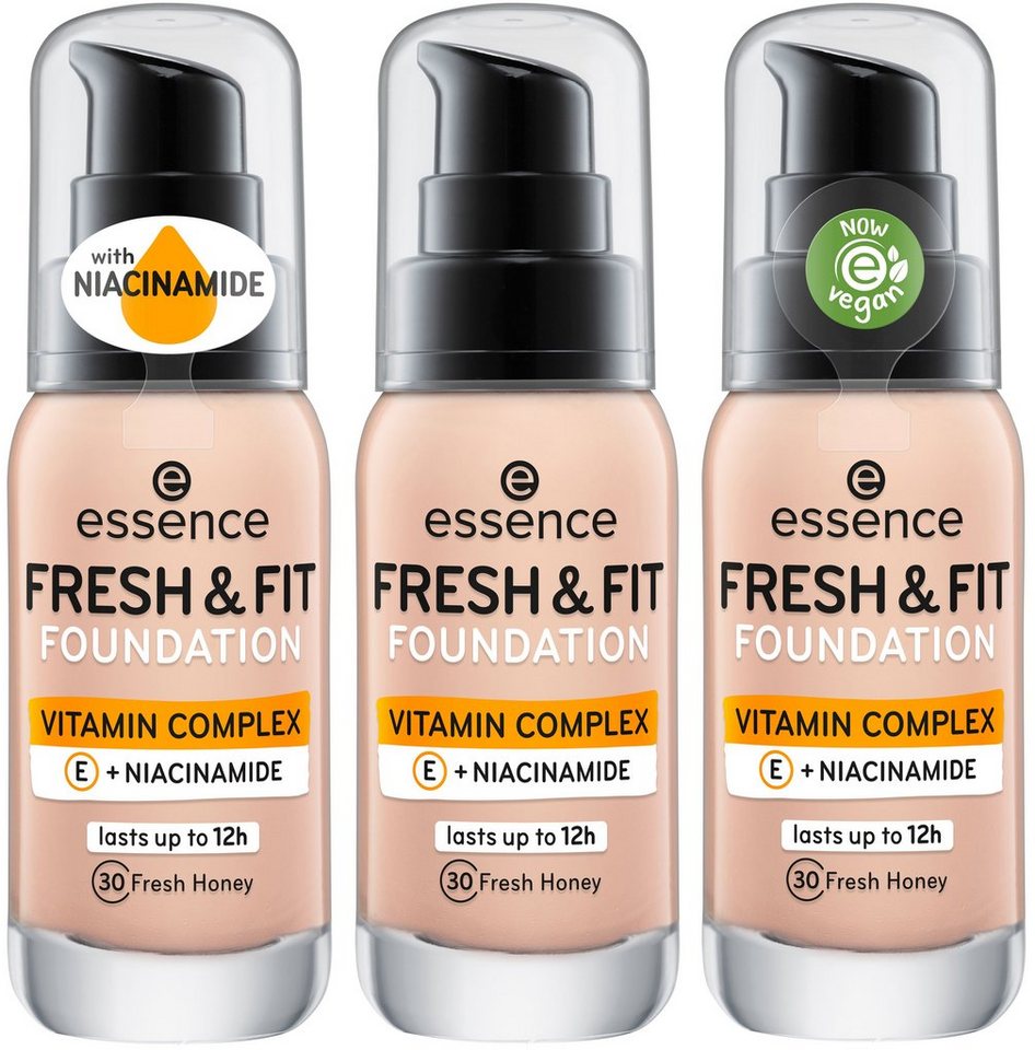 Essence Foundation FRESH & FIT FOUNDATION, 3-tlg. von Essence