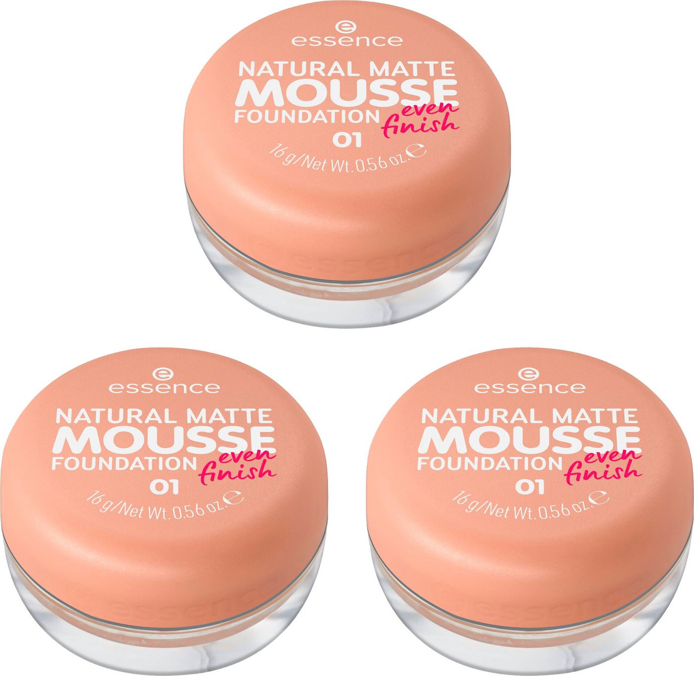 Essence Foundation NATURAL MATTE MOUSSE FOUNDATION, 3er Pack, mit Clean-Beauty-Textur von Essence