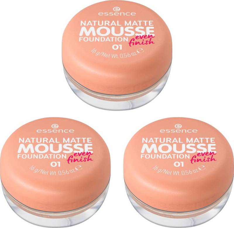 Essence Foundation NATURAL MATTE MOUSSE FOUNDATION, 3er Pack, mit Clean-Beauty-Textur von Essence