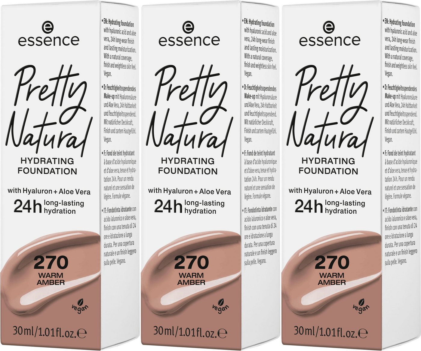 Essence Foundation Pretty Natural HYDRATING, 3-tlg. von Essence