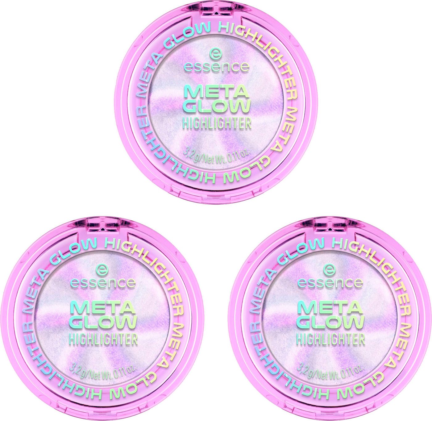 Essence Highlighter META GLOW HIGHLIGHTER, 3er Pack, mit Duo-Chrome-Effekt von Essence