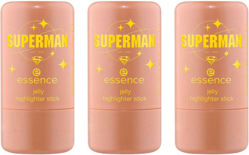 Essence Highlighter Superman jelly highlighter stick, 3-tlg., 04849, Geleeartige Textur mit Kühleffekt, wässrige Formel, natürlicher Glow. von Essence