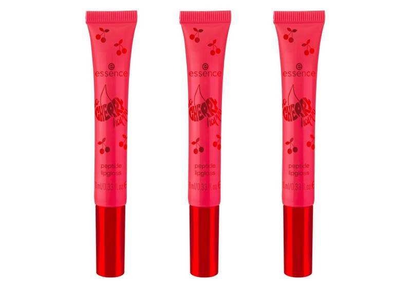 Essence Lipgloss SO CHERRY happy peptide lipgloss, Pflegender Peptide-Lipgloss, abgeschrägter Aplikator, Ultraglanz. von Essence
