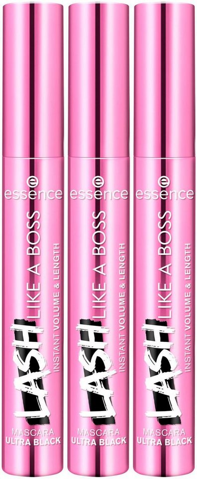 Essence Mascara LASH LIKE A BOSS INSTANT VOLUME & LENGTH MASCARA ULTRA BLACK, 3-tlg., mit ultraschwarzer Textur von Essence