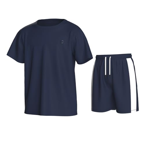 Essenclo Boys Athletic Shorts and Performance T-Shirt Crew Neck Boy Clothes Set, Summer Kids Outfit Size 3-16 (2 Pcs Set) - E1002 - Navy - 15-16 von Essenclo