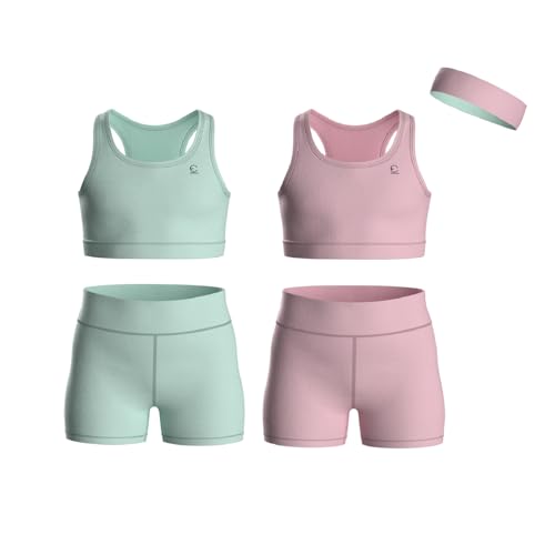 Essenclo Girls Clothing Athletic Sets Sleeveless Crop Tank Tops & Bike Shorts Cheer, Gymnastics, Volleyball Size 3-16 (5 Pcs) - E2108 - Set-10-7-8 von Essenclo