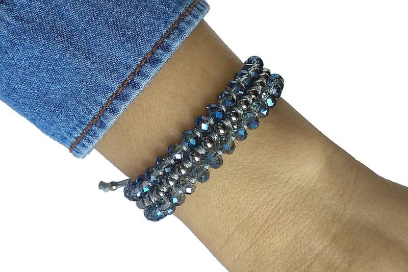 Perlenarmband Für Frauen, Elegantes Breites Manschettenarmband, Funkelndes Blaues Und Silbernes Gewebtes Kristallarmband, Einzigartiges Geschenk Sie Perlenarmband Für Frauen, Elegantes Breites Manschettenarmband, Funkelndes Blaues Und Silbernes Gewebtes Kristallarmband, Einzigartiges Geschenk Sie von EssensaJewellery