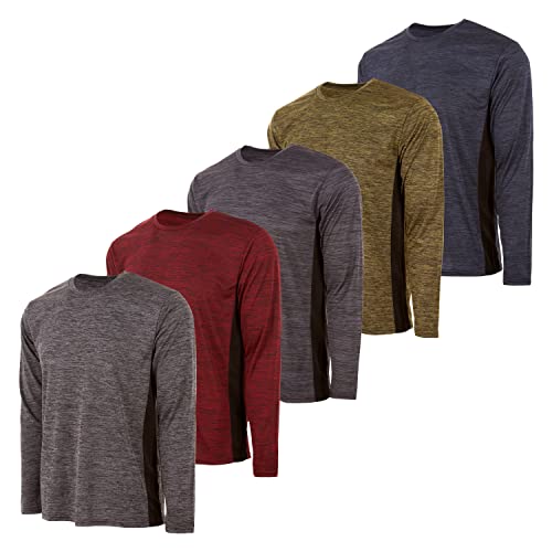 Essential Elements Herren Active T-Shirt – schnelltrocknend Athletic Workout Training Rundhalsausschnitt Langarm Top 5er-Pack, Set C, L von Essential Elements