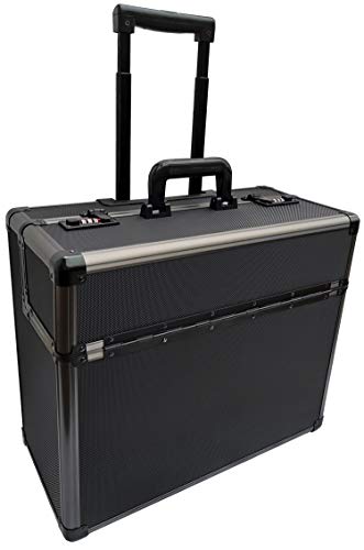 Pro XL Black / Gun Metal Aluminium Pilot Trolley mit Rollen Hard Aktenkoffer Flight Attache auf Rädern von Essential Products