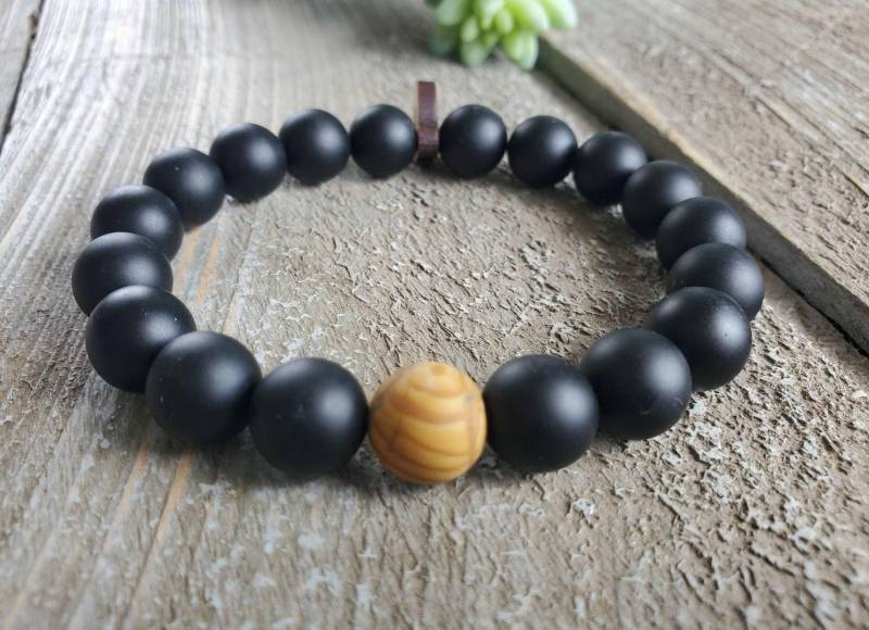 Herren Onyx & Holz Jaspis Armband | Edelstein-Schutz-Schmuck von EssentialCoast
