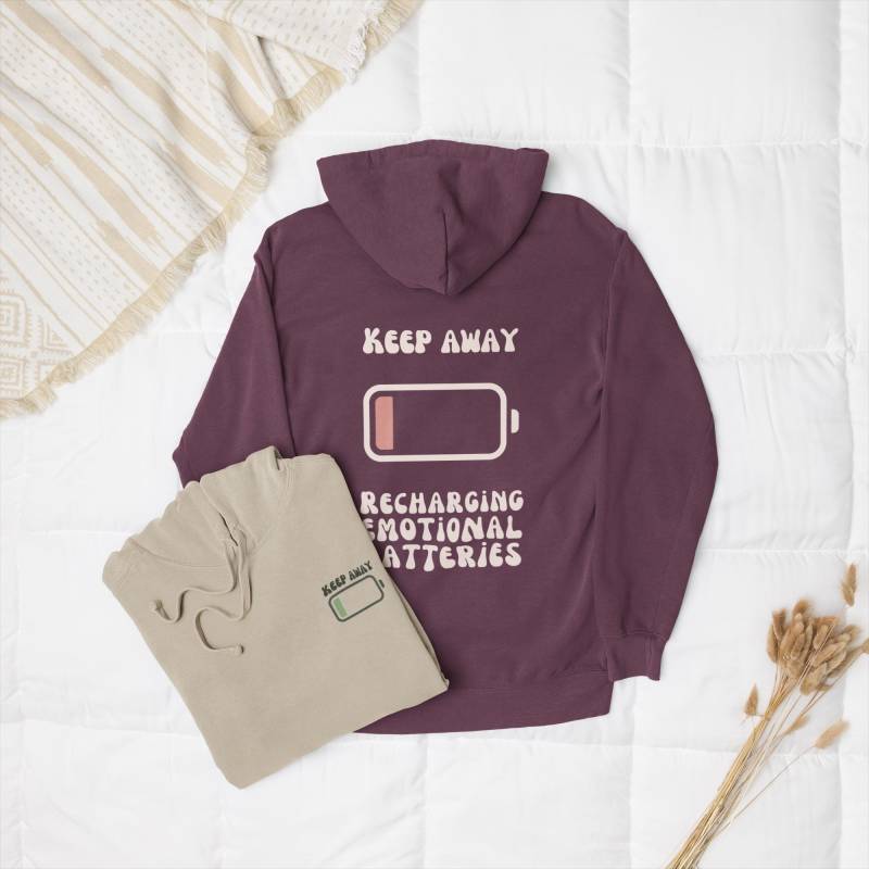 Keep Away Recharging Emotional Battery Hoodie | Mental Health Awareness Sweatshirt Introvert Social Pullover Self-Care von EssentialEchoes