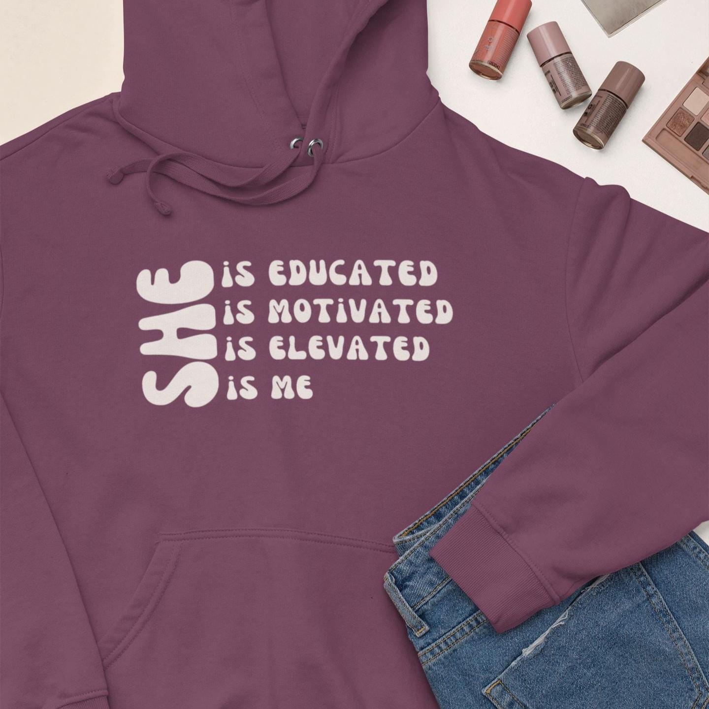 She Is Educated Me Hoodie | Empowering Woman Statement Sweatshirt Motivational Feminist Quote Pullover Confidence Gift She Is Educated Me Hoodie | Empowering Woman Statement Sweatshirt Motivational Feminist Quote Pullover Confidence Gift von EssentialEchoes