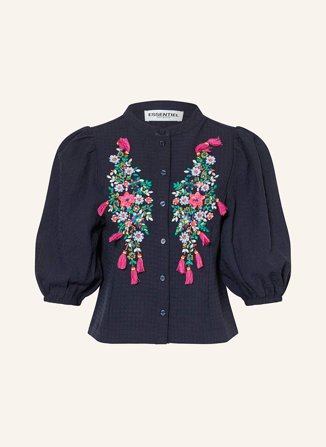 Essentiel Antwerp Bluse Heartfelt Mit 3/4-Arm Und Schmucksteinen blau von Essentiel Antwerp