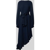 Essentiel Antwerp Figurumspielendes Maxikleid mit asymmetrischem Rüschensaum Modell 'IFLOWER' in Marine, Größe 40 von Essentiel Antwerp