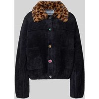 Essentiel Antwerp Loose Fit Webpelzjacke mit abnehmbarem Fly-Away-Kragen in Black, Größe XS von Essentiel Antwerp