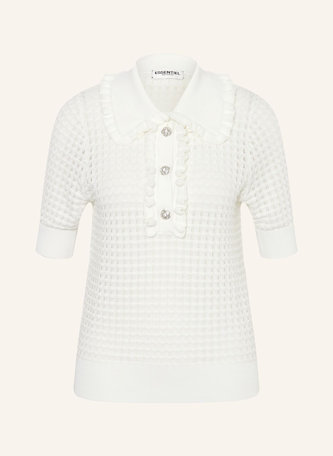 Essentiel Antwerp Strick-Poloshirt Hemirates Mit Schmucksteinen weiss Essentiel Antwerp Strick-Poloshirt Hemirates Mit Schmucksteinen weiss von Essentiel Antwerp
