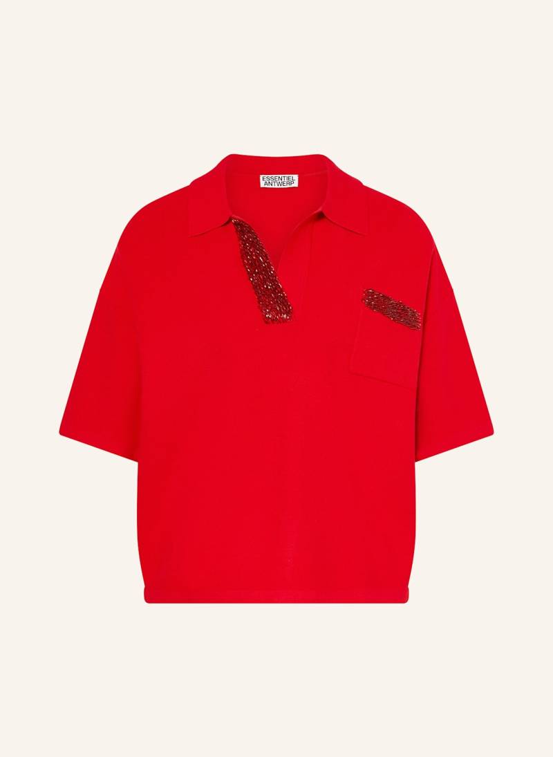 Essentiel Antwerp Strick-Poloshirt Internationnal Mit Schmuckperlen rot von Essentiel Antwerp