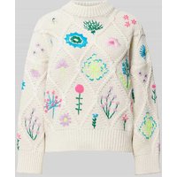 Essentiel Antwerp Strickpullover mit floraler Stickerei Modell 'Hadream' in Offwhite, Größe XS von Essentiel Antwerp