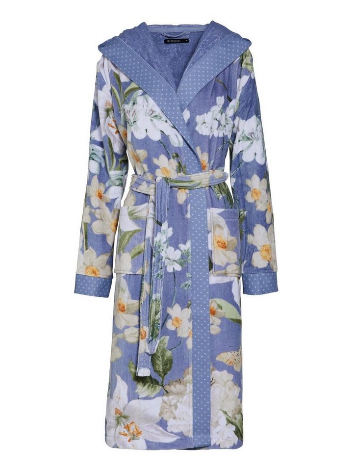 Essenza Damenbademantel Perri Rosalee, Langform, Baumwolle, Kapuze, Gürtel, mit Blumenprint von Essenza