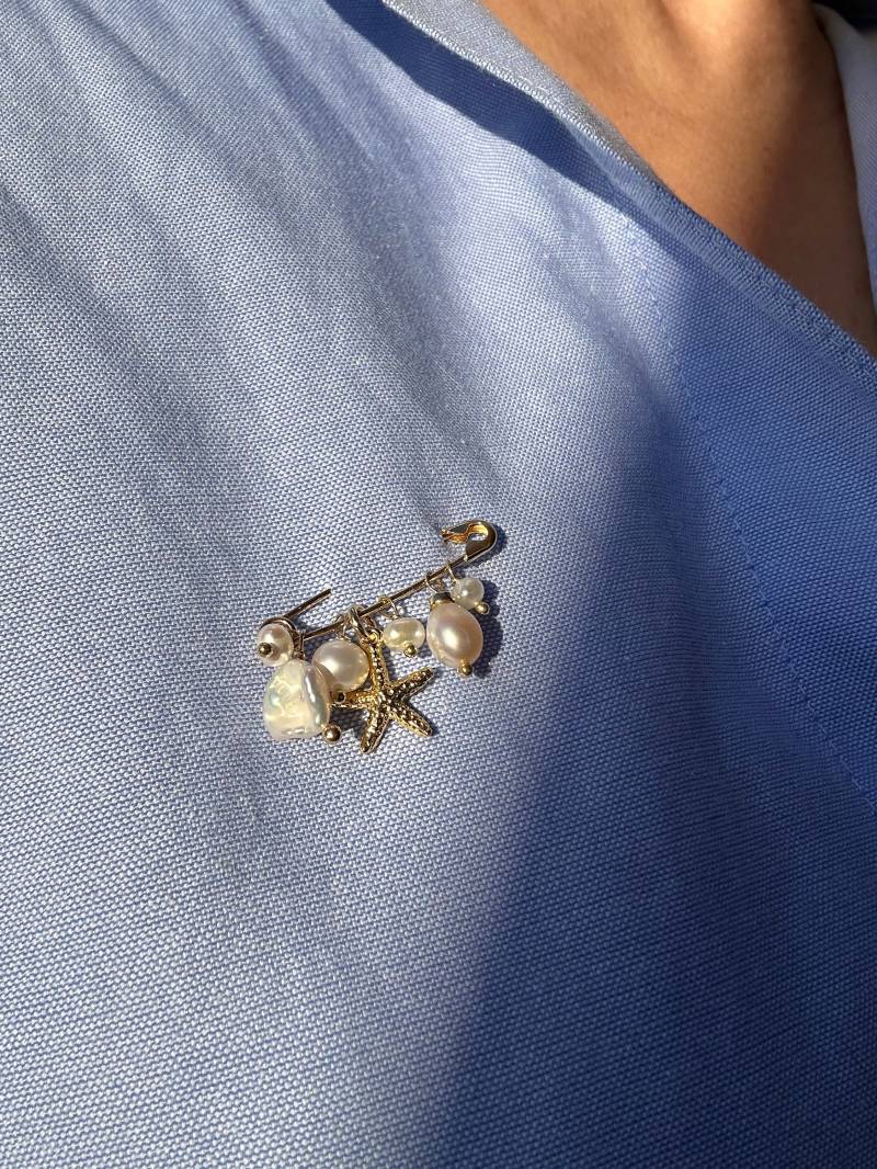 Handmade Pearl Pin Brosche Vergoldete Seestern Brosche von Essenziale