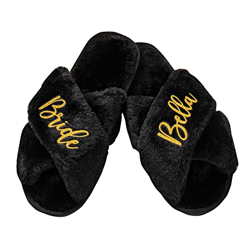 Esseur Benutzerdefinierte Brautjungfer Hausschuhe Hochzeit Hausschuhe Brautdusche Geschenke für Brautparty, flauschige Hausschuhe für Brautjungfern Bräute XS~L von Esseur