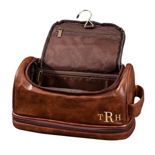 Personalisierte Herren-PU-Leder-Toilettenbeutel, individuell gravierte Reise-Toilettenbeutel, personalisierte Initialen, Geschenke für die Familie (Toiletry Bag 01) von Esseur