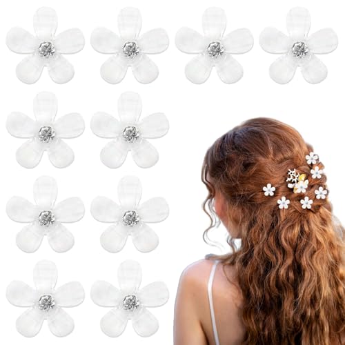 Esshogo 10 Pack Mini-Haarspangen, Blumen-Haarschmuck, Haarspangen für Mädchen, Mini-Haarspangen mit Strasssteinen von Esshogo