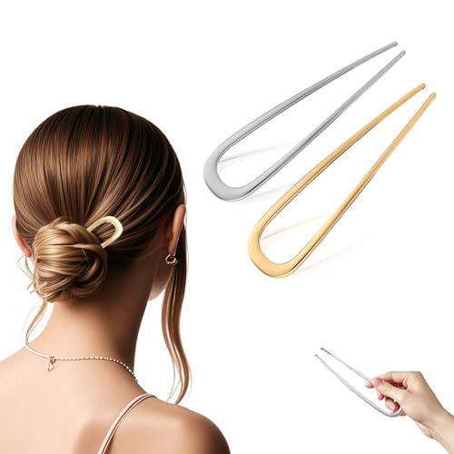 Esshogo 2 Stück French Hair Pin, U Förmige Haarnadeln, French Twist Hair Pin, Große U-Förmige Haarnadeln aus Metall, für Alle Haartypen Von Frauen Und Mädchen Haarnadel, Gold, Silber Esshogo 2 Stück French Hair Pin, U Förmige Haarnadeln, French Twist Hair Pin, Große U-Förmige Haarnadeln aus Metall, für Alle Haartypen Von Frauen Und Mädchen Haarnadel, Gold, Silber von Esshogo